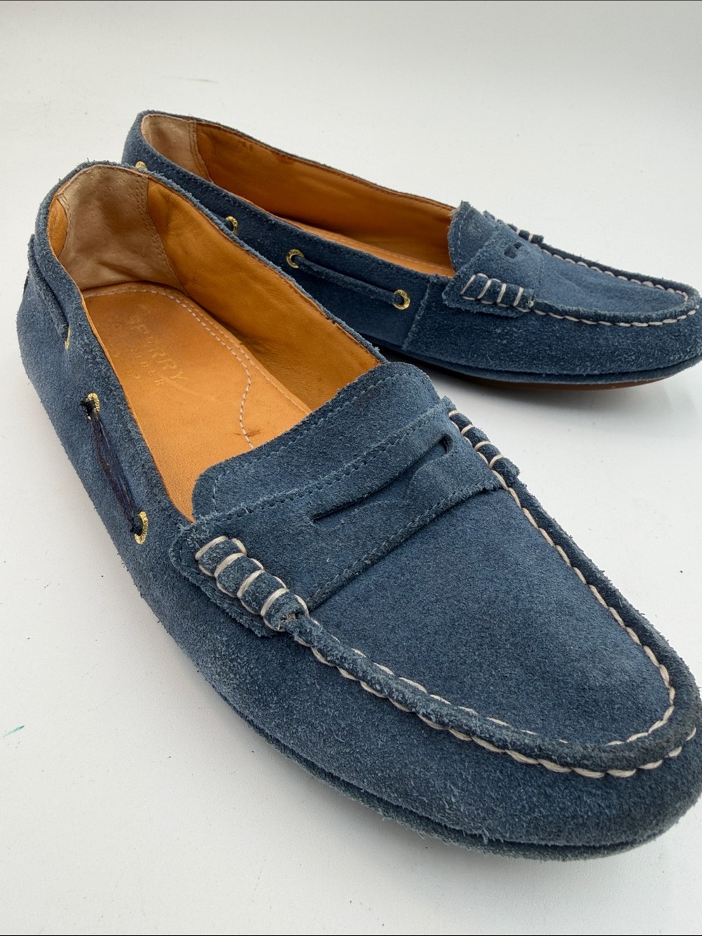 SPERRY TOPSIDER GOLD CUP sz7.5 Navy Suede Penny Loafer Driving Moccasin